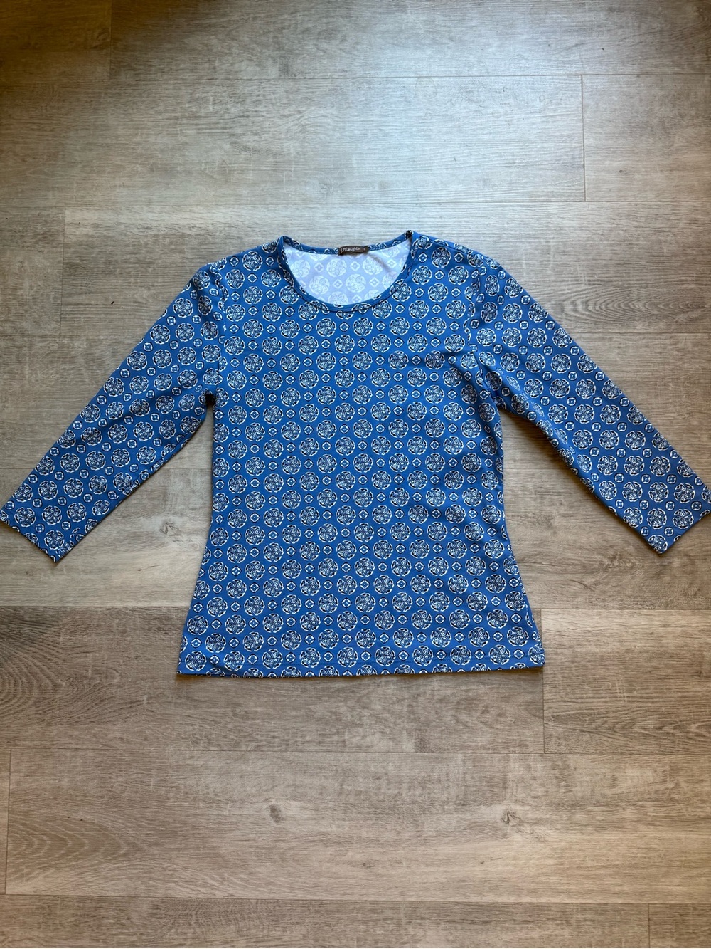J. McLaughlin Catalina Cloth Signature Floral Geometric 3/4 Sleeves Top Size S